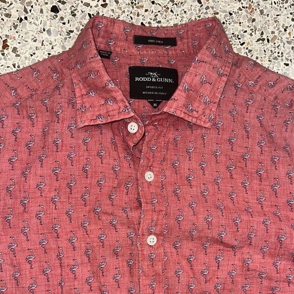 Rodd & Gunn Italy 100% linen flamingo shirt button down up medium m - Picture 1 of 6